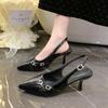 Pointed High Heels Women's Summer Fashion Baotou Shallow Mouth Metal Buckle Line with Non-slip Stiletto Shoes