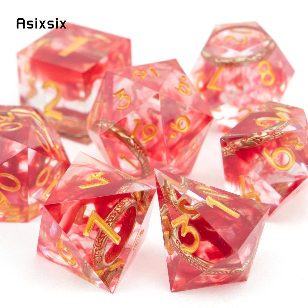 7 шт. кольцо из красной смолы с золотым номером, игральные кости с острыми краями, многогранные кубики, подходящие для ролевых ролевых игр, настольная игра