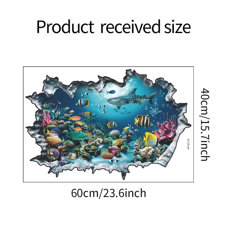 3D Наклейки на стену Акула Разбитая стена Аквариум Океанские наклейки на стену Для детской комнаты Ванной Кухни Домашний декор