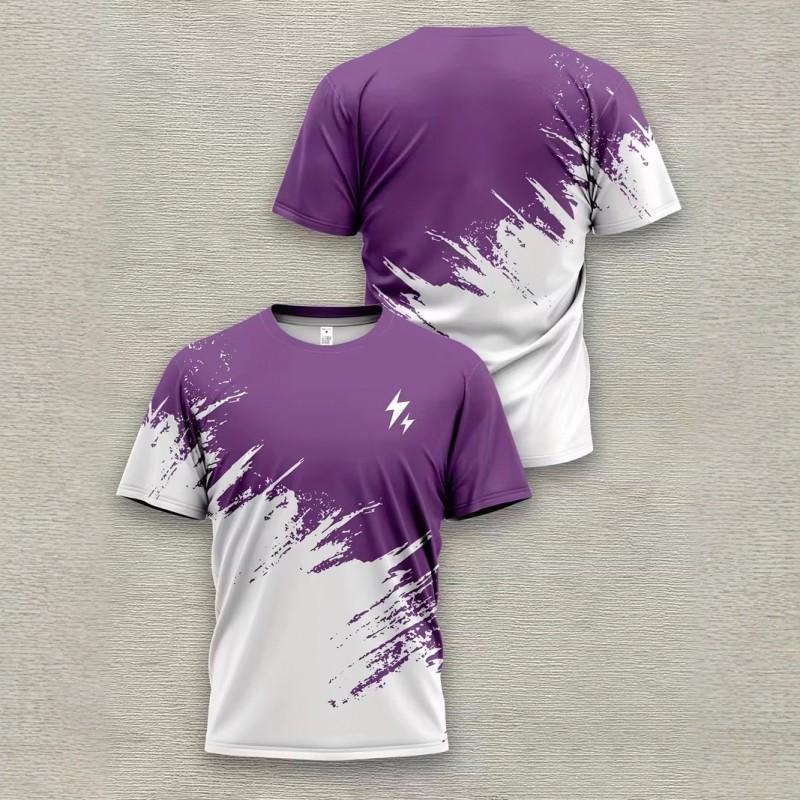 Mens Short Sleeve Round Neck T-Shirt With Bold Lightning Print Quick-Dry Breathable Cotton Blend Slim Fit Daily Wear