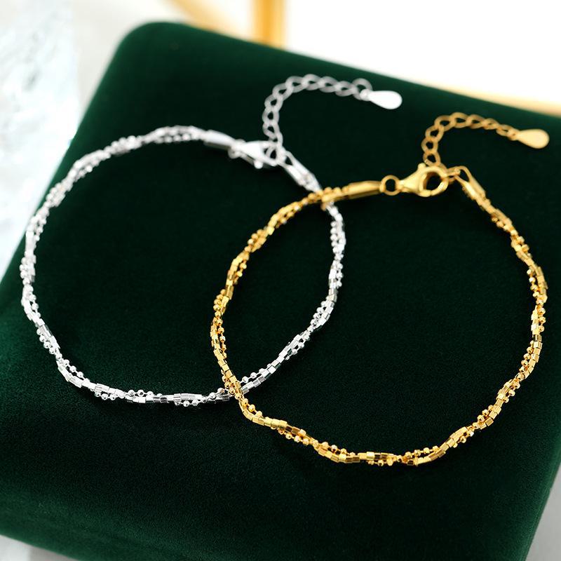 Banyan Tree S925 Silver Double Wrap Women's Bracelet with Shiny Beads - Versatile, Fashionable, Thin Silver Hand Jewelry