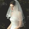 Bridal Veil Double-Layered Solid Color Ribbon Edge Design Wedding Veil Soft Mesh Material Prom Cosplay Veil with Comb