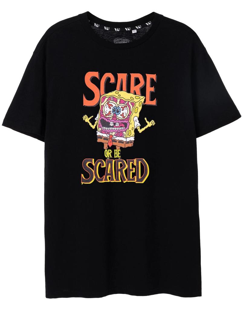 SpongeBob SquarePants Black Scare Or Be Scared Short Sleeved 100% Cotton T-shirt Mens Tees Top Unisex