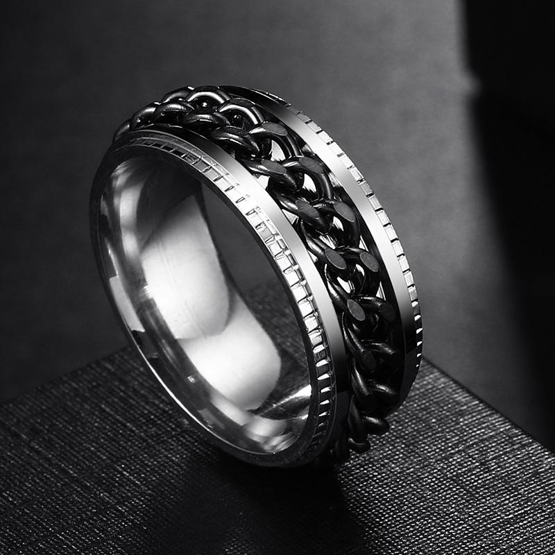Rotate Rotating Anxiety Fidget Rings Titanium Stainless Steel Chain Spinner Finger Ring For Men Blue Gold Color Black Punk Rock