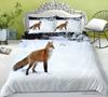 Fox Duvet Cover Set King/Queen Size Orange Lovely Fox Bedding Set For Kids Teens Boys Wild Animal 2/3Pcs Polyester Quilt Cover
