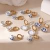 Stainless Steel Blue and White Porcelain Earrings Chinese Style Gold Enamel Hoop Earrings  Girls