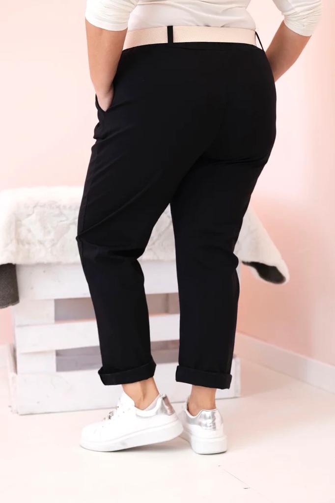 Spodnie Damskie Bawełniane Plus Size Z Paskiem Czarne 6Xl