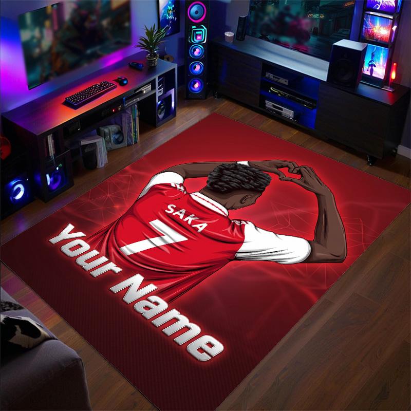 Crystal Velvet Rug Bukayo Saka Print Custom Name Text Floor Mat Home Decor