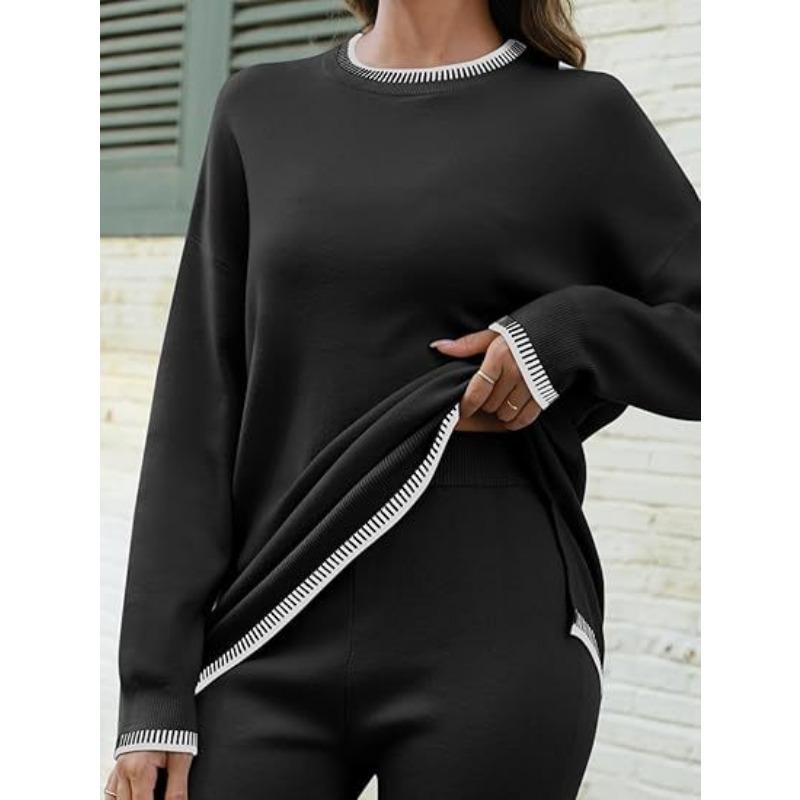 Осенне-зимний женский повседневный трикотажный костюм с длинным рукавом