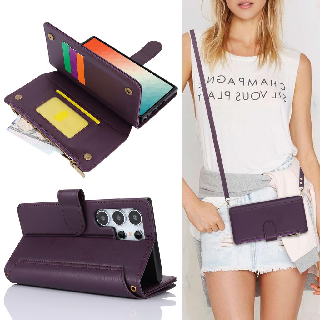 Держатель для карт с блокировкой RFID, мягкий чехол из искусственной кожи, магнитный ремешок с застежкой-молнией, защитный чехол для iPhone 16, 15, 14, 13, 12 Pro Max, Samsung Galaxy