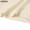 VONDA Женская осенняя мода V-образный вырез длинный рукав трикотажные полосатые теплые блузки