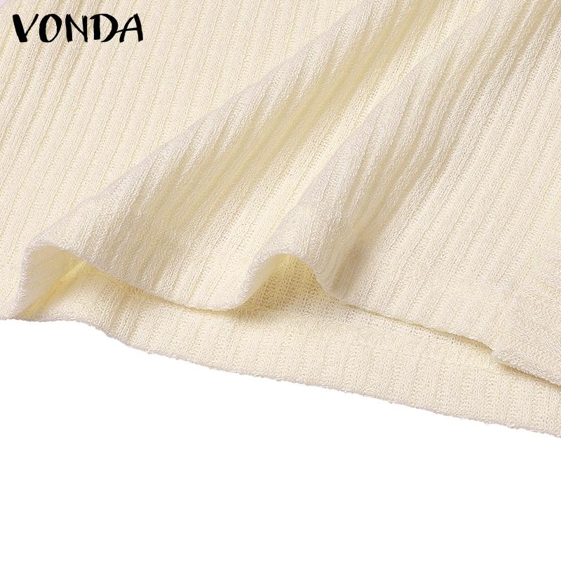 VONDA Женская осенняя мода V-образный вырез длинный рукав трикотажные полосатые теплые блузки