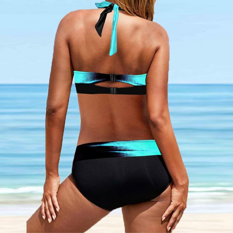 Женский купальник с подвеской на шею и синий купальник бикини с принтом тай-дай и коротким топом на бретельках