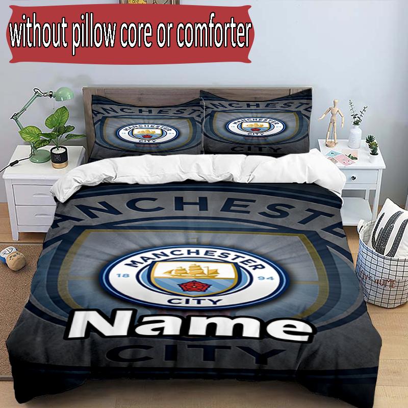 3pcs Duvet Cover Set (1*Duvet Cover + 2*Pillowcase, Without Core), Custom Name Manchester City FC Pattern Bedding Set, Home Bedroom Decor Gift