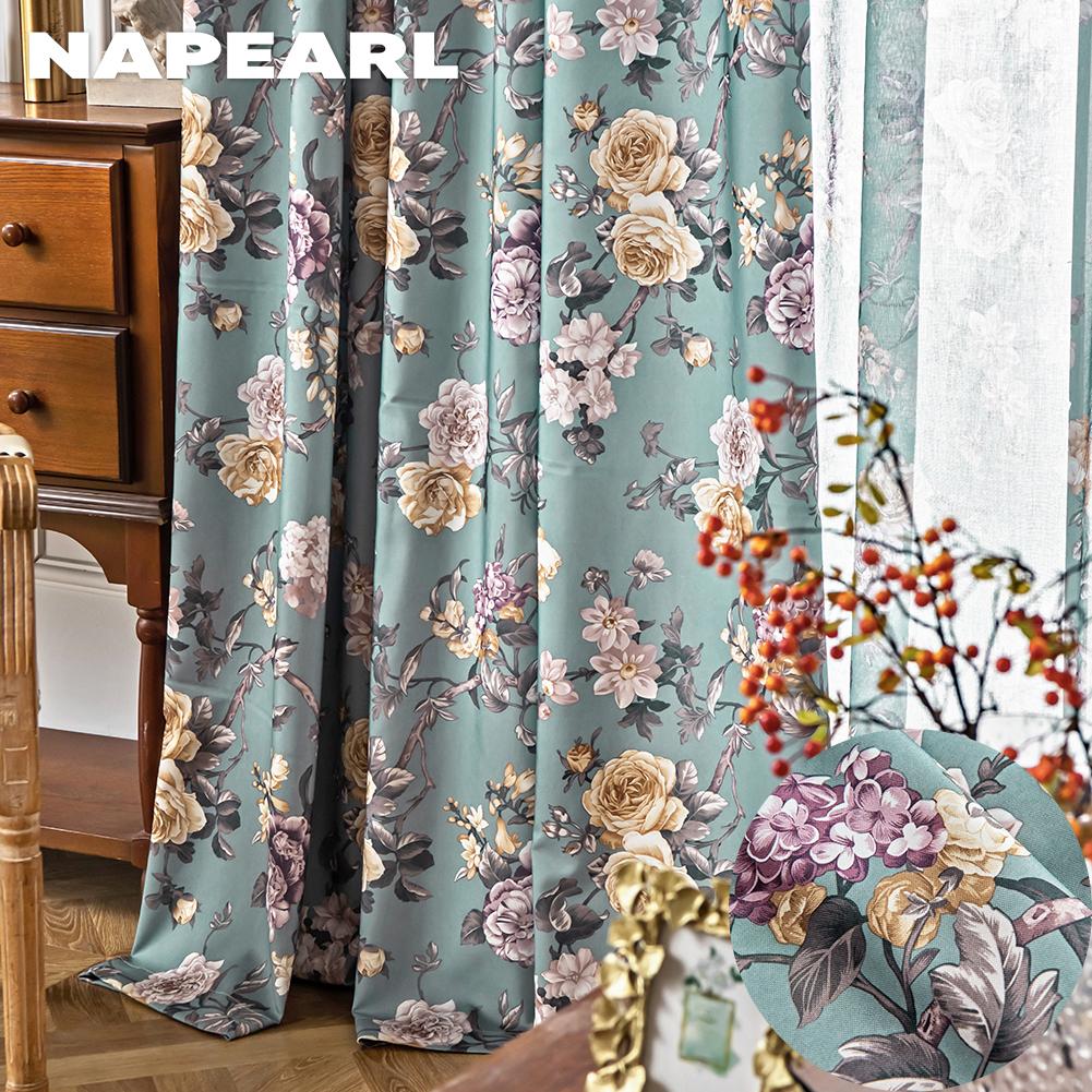 1PC NAPEARL 70-80% Blackout Shading Curtain Printed Floral Curtain Pastoral Style Window Drapes Home Decor