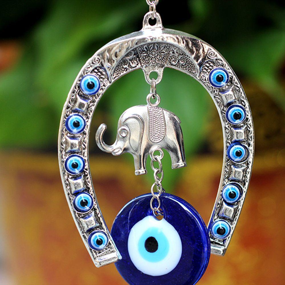 Blessing Ornament Car Pendant Hanging Ornament Evil Eye Horseshoe with Elephant Navy Blue