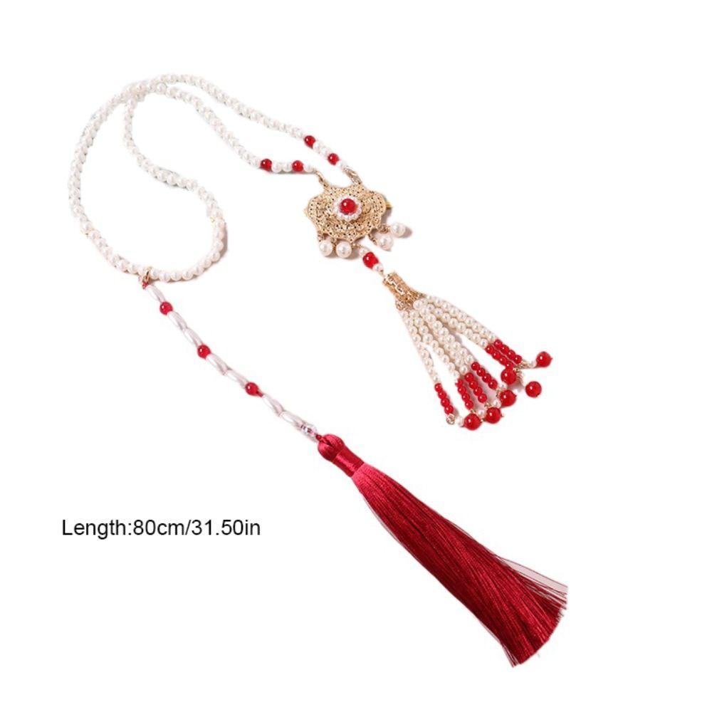 Кисточка Ожерелье из китайского жемчуга Имитация жемчуга Этнический жемчужный кулон Модное ожерелье Ханфу Воротник
