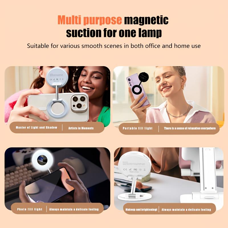 Magnetic Selfie Light – MagSafe-Compatible Ring Fill Light with 360° Rotation, Foldable Stand & Mirror for Selfies/Video Calls less