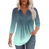 Women's Fashionable Casual Pleated  V Neck Solid Color Seven Quarter Sleeve T-shirt Top
