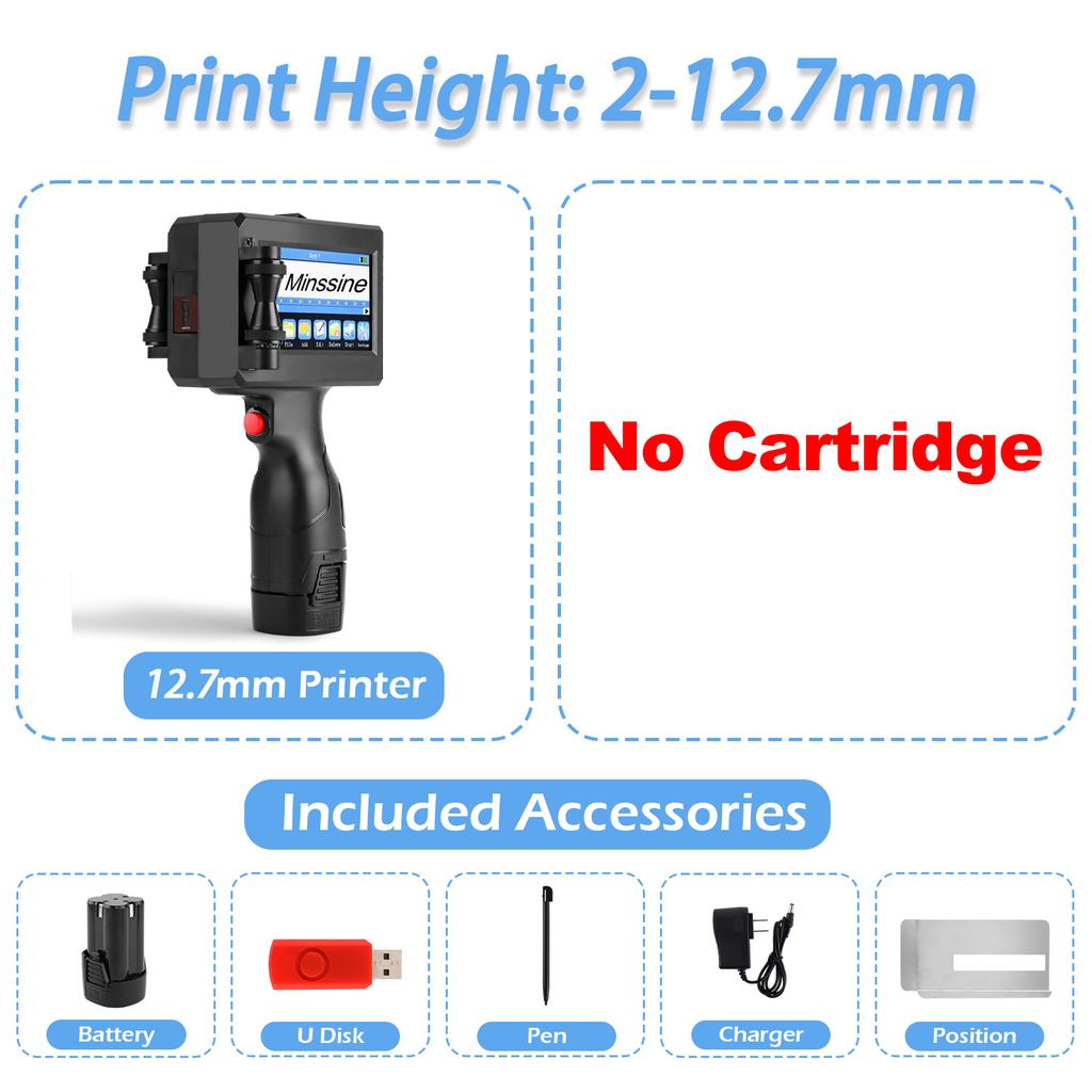 Portable 12.7mm Handheld Inkjet Printer QR Barcode Batch Number Logo Expiry Date Label Printer Gun 25 Languages Non-encrypted