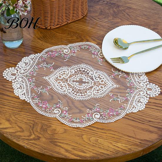 Floral Patterned Table Decor Embroidered Lace Doily, Vintage Style Sheer Placemat, Mat Decorative Covers for Parties Elegant Doilies Tea Party,