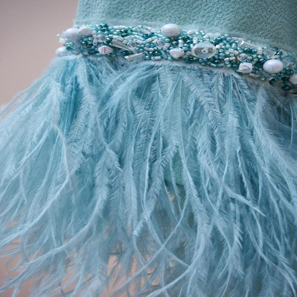 FeatherLight Blue Ostrich Feather Trim Ribbon Real Ostrich Feathers Fringe Trims for Party Clothing Sewing Decoration Plumes Diy Crafts