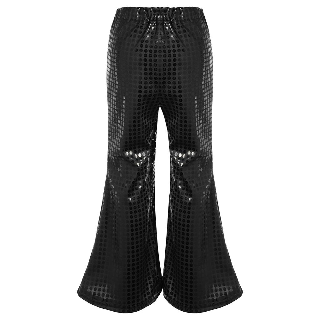 Детская стильная одежда для мальчиков и девочек, расклешенные брюки с эластичным поясом, блестящие брюки с блестками для выступлений на сцене