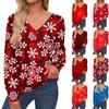 Женская повседневная модная рождественская рубашка со снежинками и длинными рукавами, манжетами на пуговицах, с V-образным вырезом, свободная футболка, осенняя одежда