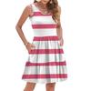 Women's Summer Fashion Casual V-neck Pleated Patchwork Striped Print Sleeveless Pocket Vest Dress