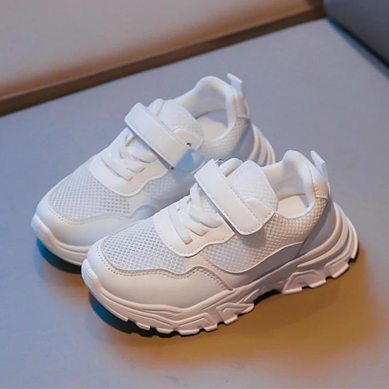 2024 Детские кроссовки для мальчиков, весна-осень, сетчатые универсальные белые кроссовки для детей и девочек, модная массивная спортивная обувь для малышей