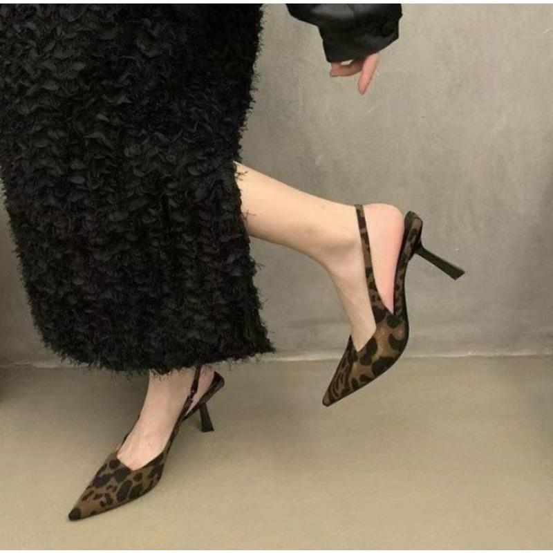Обувь для женщин 2025 года, новые туфли большого размера, туфли-лодочки с леопардовым принтом, с острым носком, на невысоких шпильках, на тонких каблуках, Zapatos De Mujer