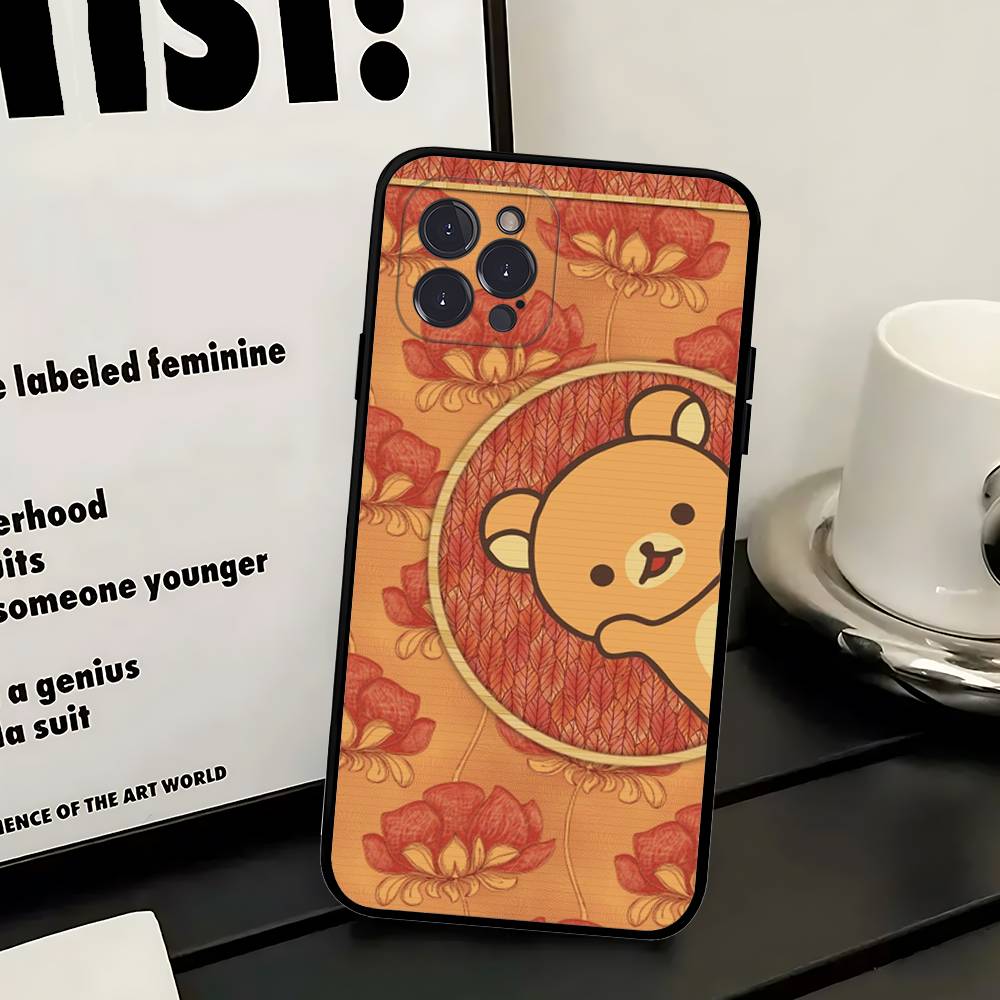 Популярный Милый Медведь R-rilakkuma Чехол для Телефона Для IPhone 16 Pro Max 15 17 Plus 14 13 12 Mini 11 Черный Чехол