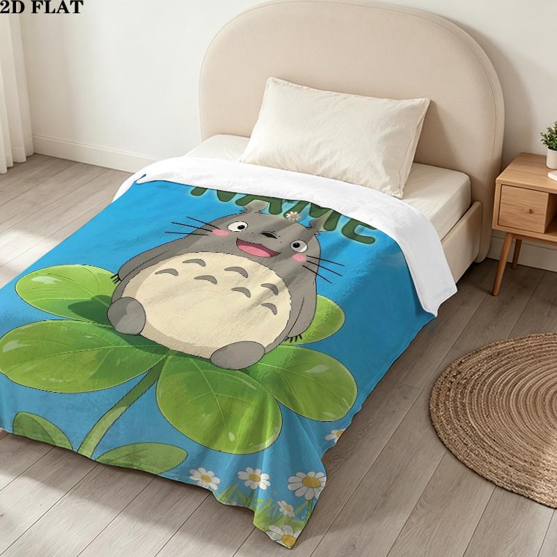 Custom Name,Totoro Printed Flannel Blanket, soft throw for bedroom sofa, washable, Christmas present, great gift.