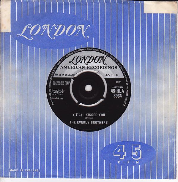 7-дюймовая пластинка EVERLY BROTHERS - ('До') Я поцеловал тебя 45HLA8934 London Records, 1959 UK Рок Б/У