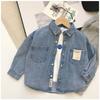 Fashion Boys Blue Denim Shirts Long Sleeved Turn Down Collar Loose Casual Shirt Spring Autumn Children Jean