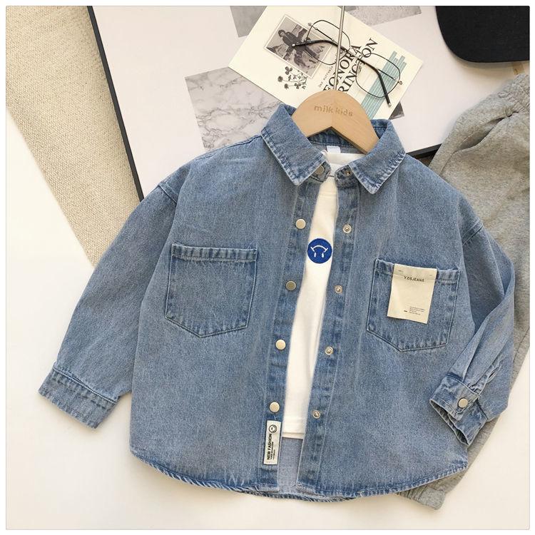 Fashion Boys Blue Denim Shirts Long Sleeved Turn Down Collar Loose Casual Shirt Spring Autumn Children Jean