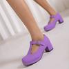 Женские туфли-лодочки на толстом высоком каблуке с круглым носком и Т-образной завязкой с пряжкой для вечеринки, лаконичная модная весенне-осенняя обувь, белый, синий, зеленый, фиолетовый