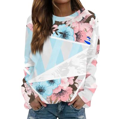 2024 Весна и Осень Новая Женская Толстовка С Капюшоном На Плечо Толстовка С 3D Цифровым Печатным Круглым Вырезом Повседневная Модная Футболка С Длинным Рукавом