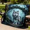 1pc Wolf Forest Outdoor Blanket - Soft Flannel Cozy for Travel & Camping - All-Season Warm Bed Cover, Machine Washable yy251229074