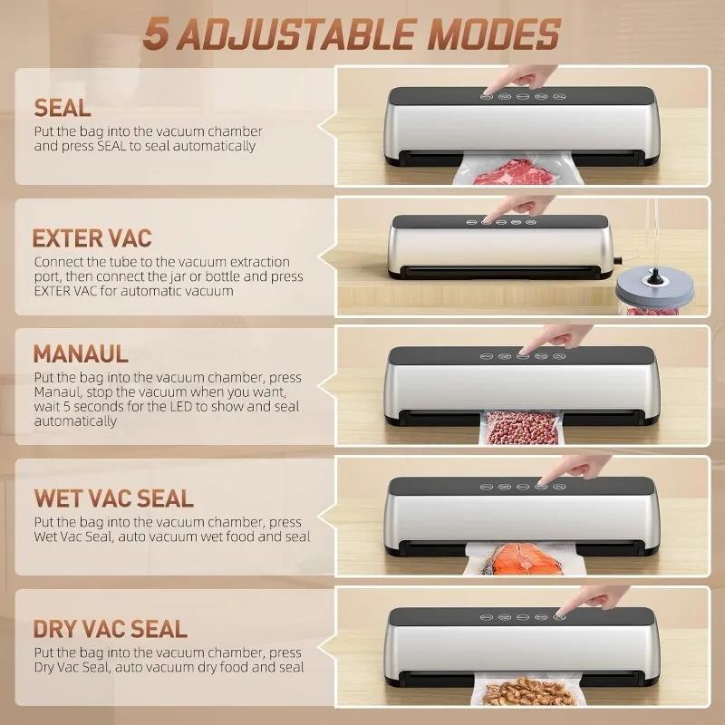 Машина для вакуумной упаковки пищевых продуктов Автоматическая система герметизации для хранения пищевых продуктов Режимы сухой и влажной еды Светодиодный индикатор Автоматические герметики