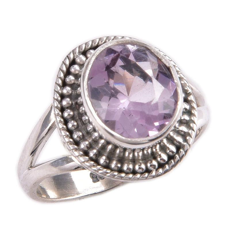 Natural Pink Amethyst Gemstone Handmade 925 Solid Silver Jewelry Ring S.6 R7j78