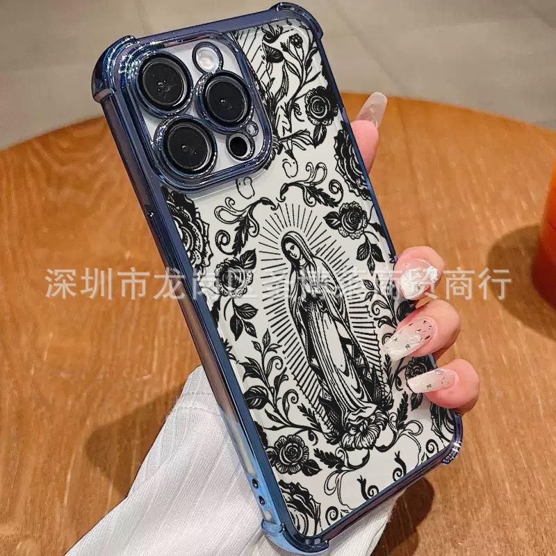 Черная роза подходит для чехла для мобильного телефона iPhone17, подушка безопасности от падения по четырем углам, защитная пленка для объектива 16promax, защитный чехол 15.