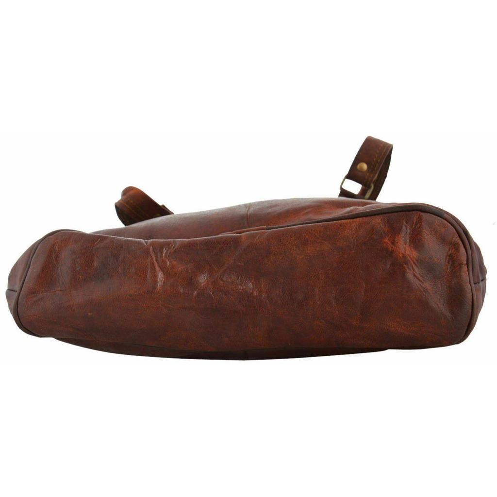 Handmade Purse 16" Vintage Looking Women Genuine Tote Shoulder Bag Brown Leather