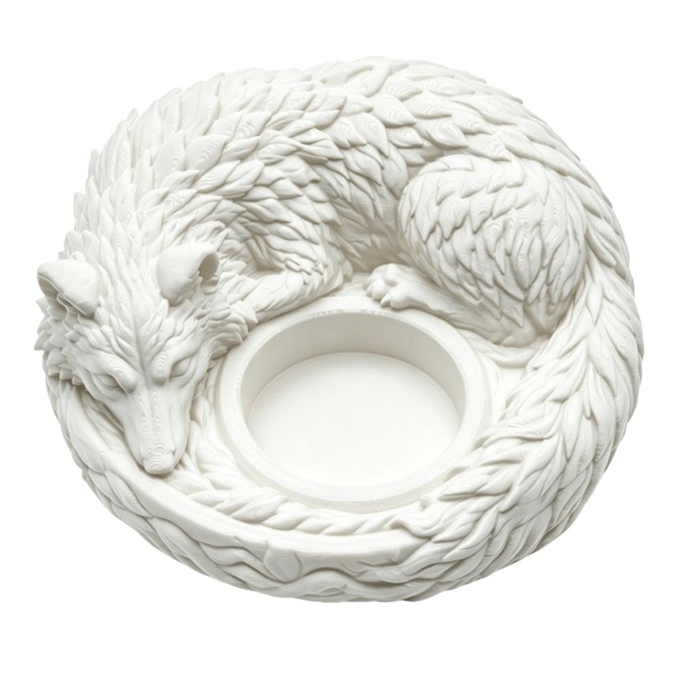 3D Printed Candle Holder Ornaments Ring Display Plate Sleeping Wolf Candlestick Entryway Decor