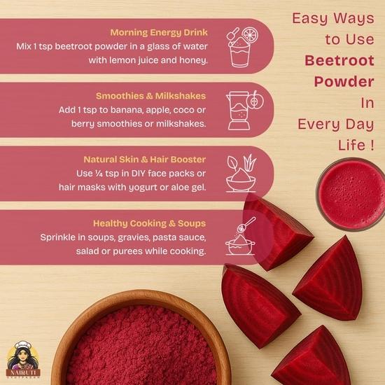 Nairuti Vyutpadan Beetroot Powder 200g | 100% Pure Dried Beetroot | Natural Superfood for Smoothies, Juices, Cooking & Baking