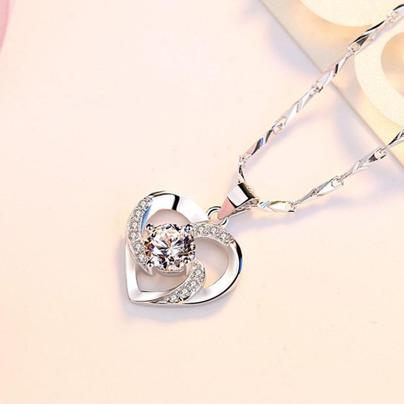 Fashion Love Necklace Zircon Heart Crystal Pendant Necklace for Women Wedding Engagement Jewelry Banquet Anniversary Gift