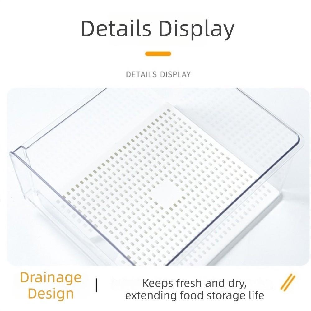 Transparent Food Container with Drain Tray Large Capacity Vegetable Fridge Organizer Kitchen