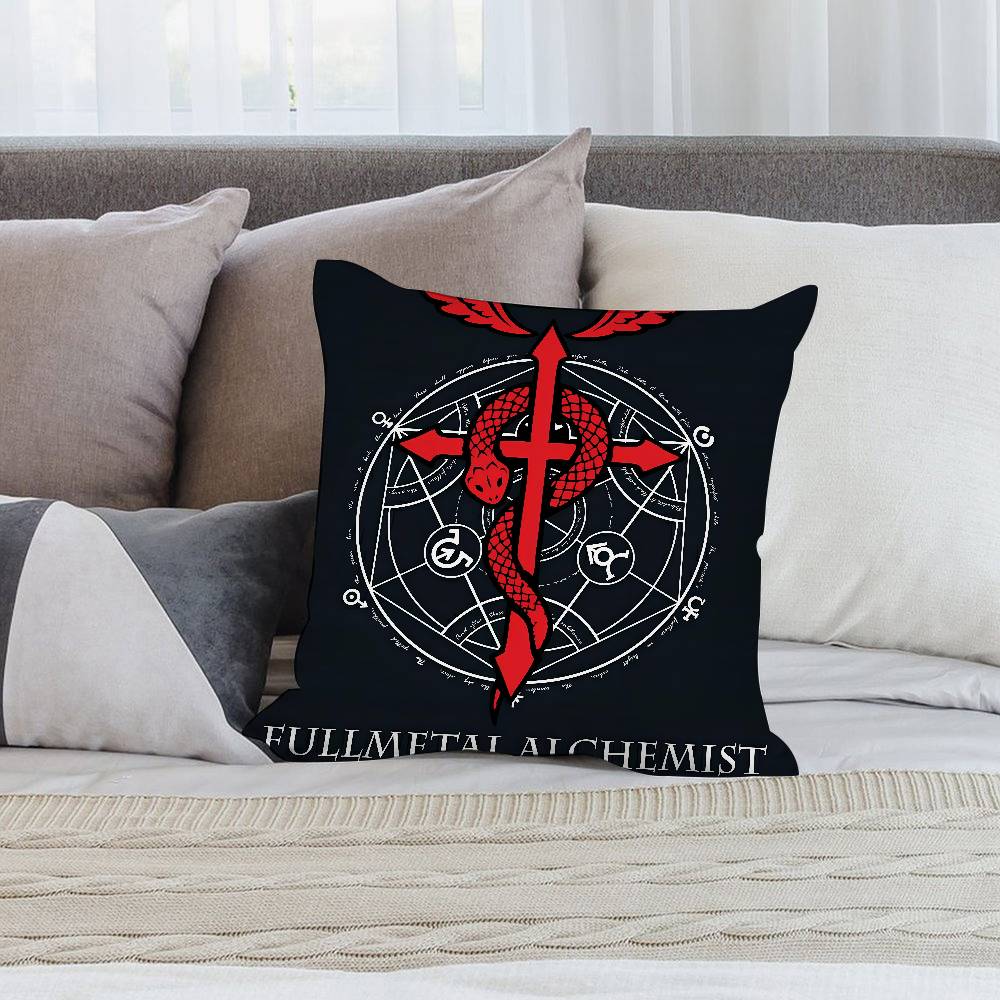 Anime F-Fullmetal Alchemist Pillow Case Short Plush Double-sided Print Square Throw Pillow Covers Sofa Home Cushion Decor