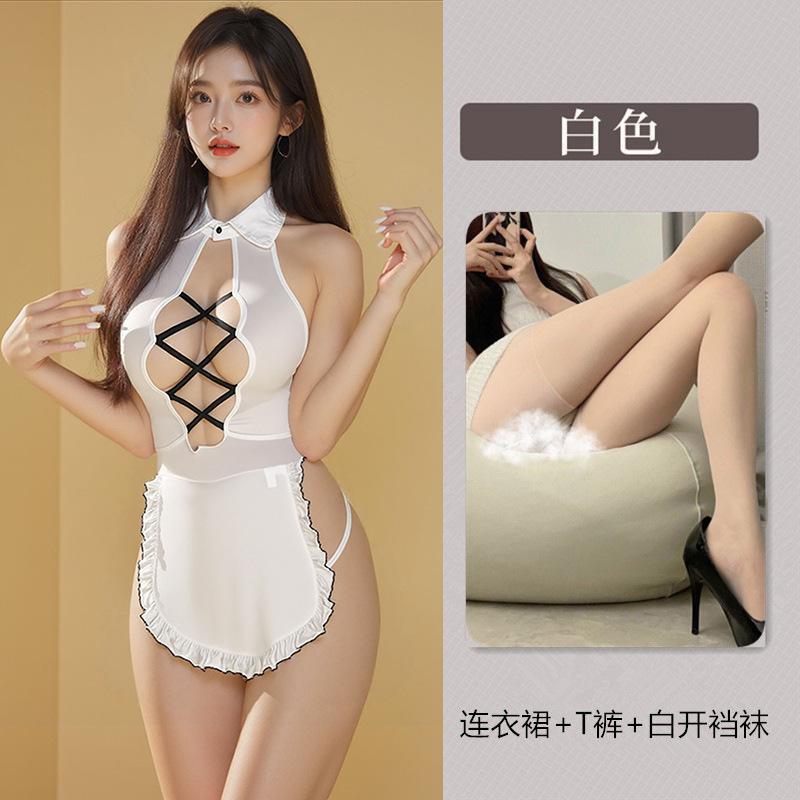 Large size sexy lingerie sweet beautiful woman servant outfit back hollow pure desire free uniform bed temptation suit