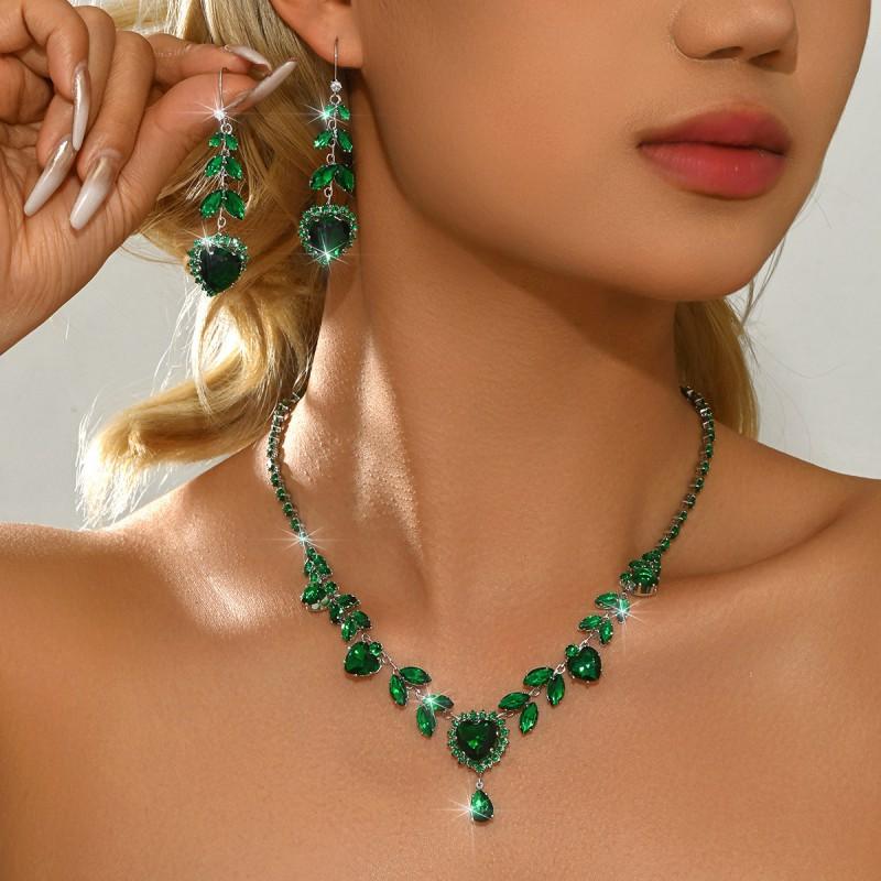 Zircon Waterdrop Leaf Necklace Set Women Elegant Minimalist Copper Jewelry With Diamante Accents 2026 Collection